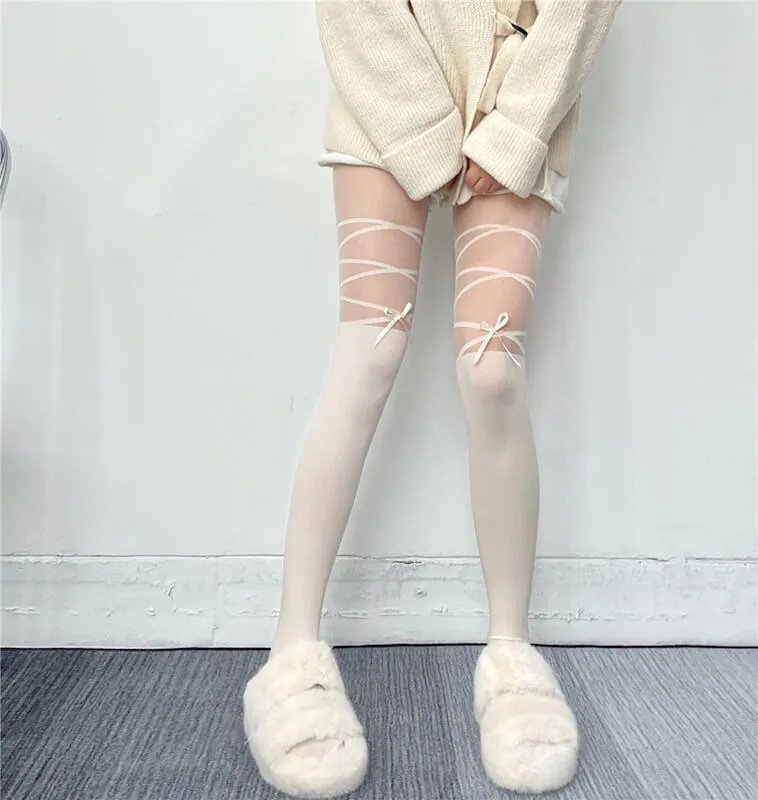 Aesthetic ribbon bow tights
