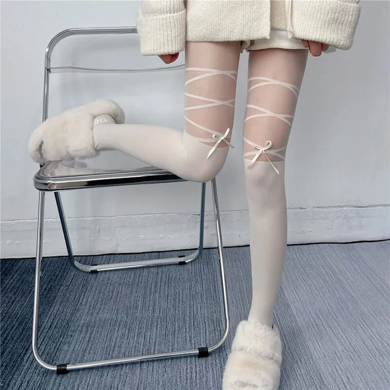 Aesthetic ribbon bow tights