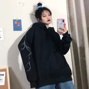 Aesthetic Y2K Thunder Lighting Print Drop shoulder Streetwear Premium Hoodie For Women