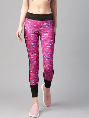 Alcis Women Pink Black Abstract Print Tights