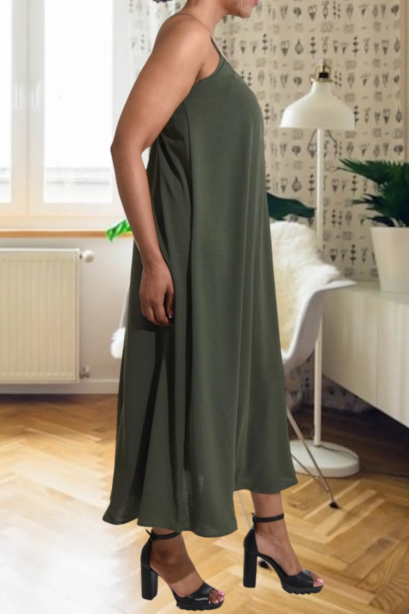 Army Green Strappy Maxi Dress