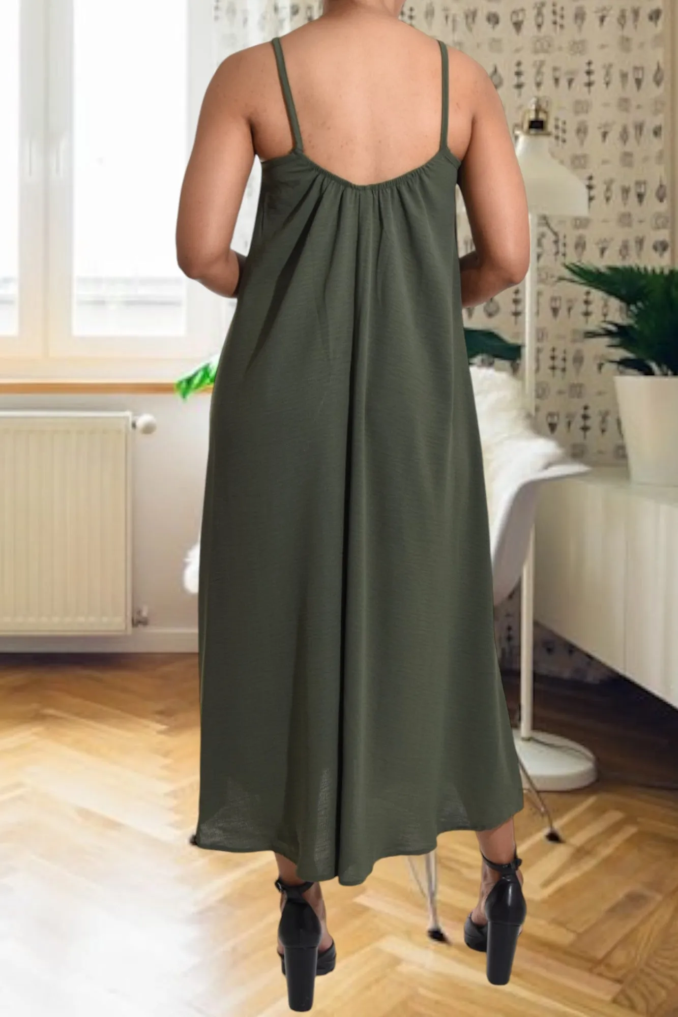 Army Green Strappy Maxi Dress