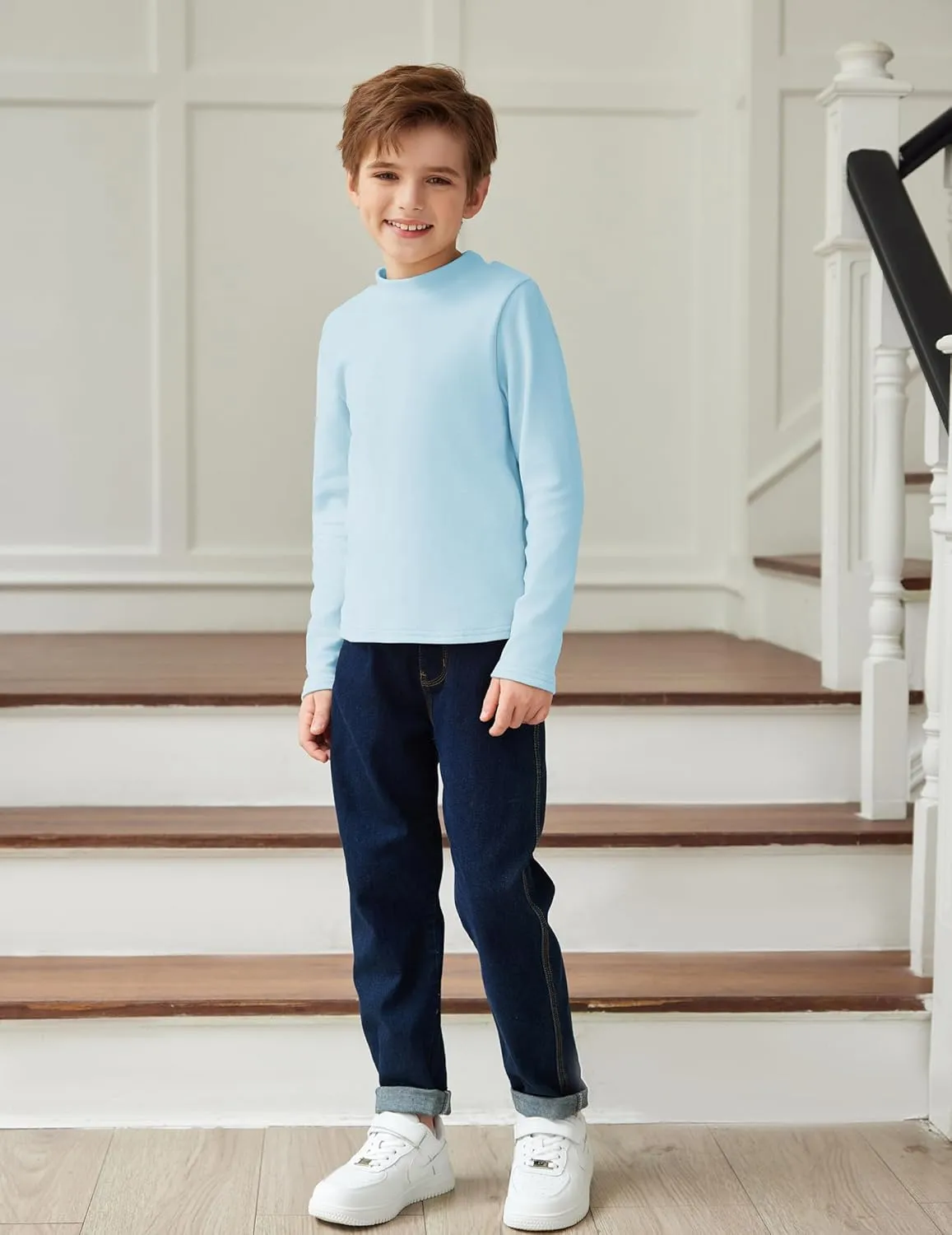 Arshiner Boys Long Sleeve Turtleneck T-Shirt Tops for Kids 5-12 Years