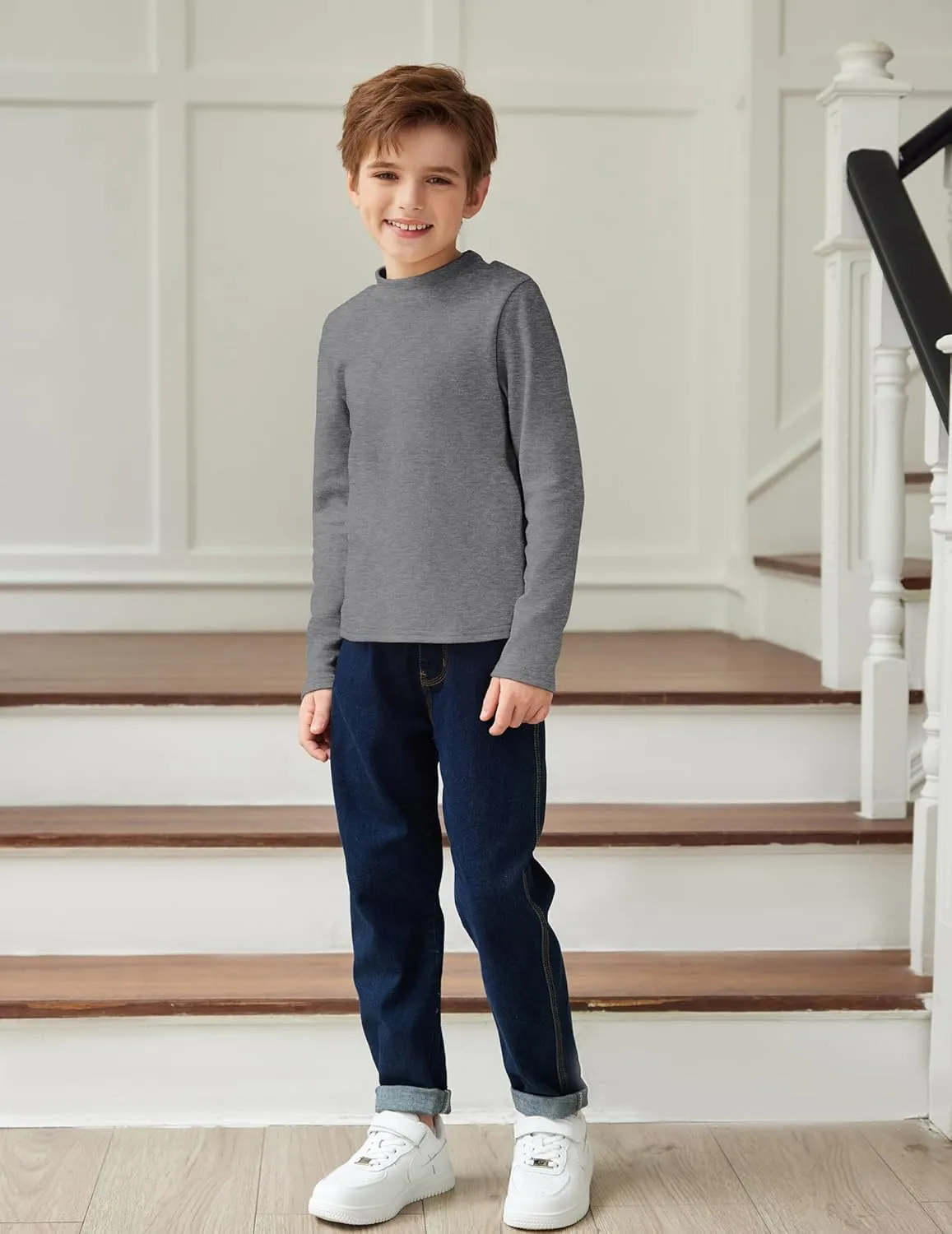 Arshiner Boys Long Sleeve Turtleneck T-Shirt Tops for Kids 5-12 Years
