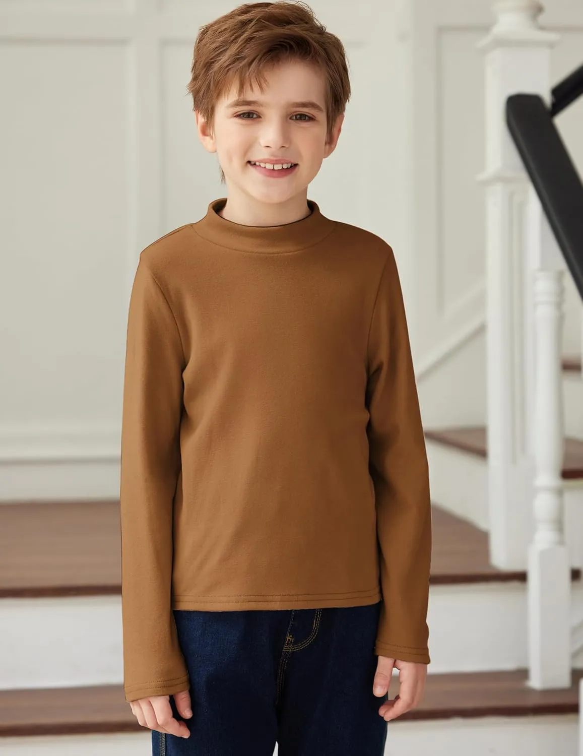 Arshiner Boys Long Sleeve Turtleneck T-Shirt Tops for Kids 5-12 Years