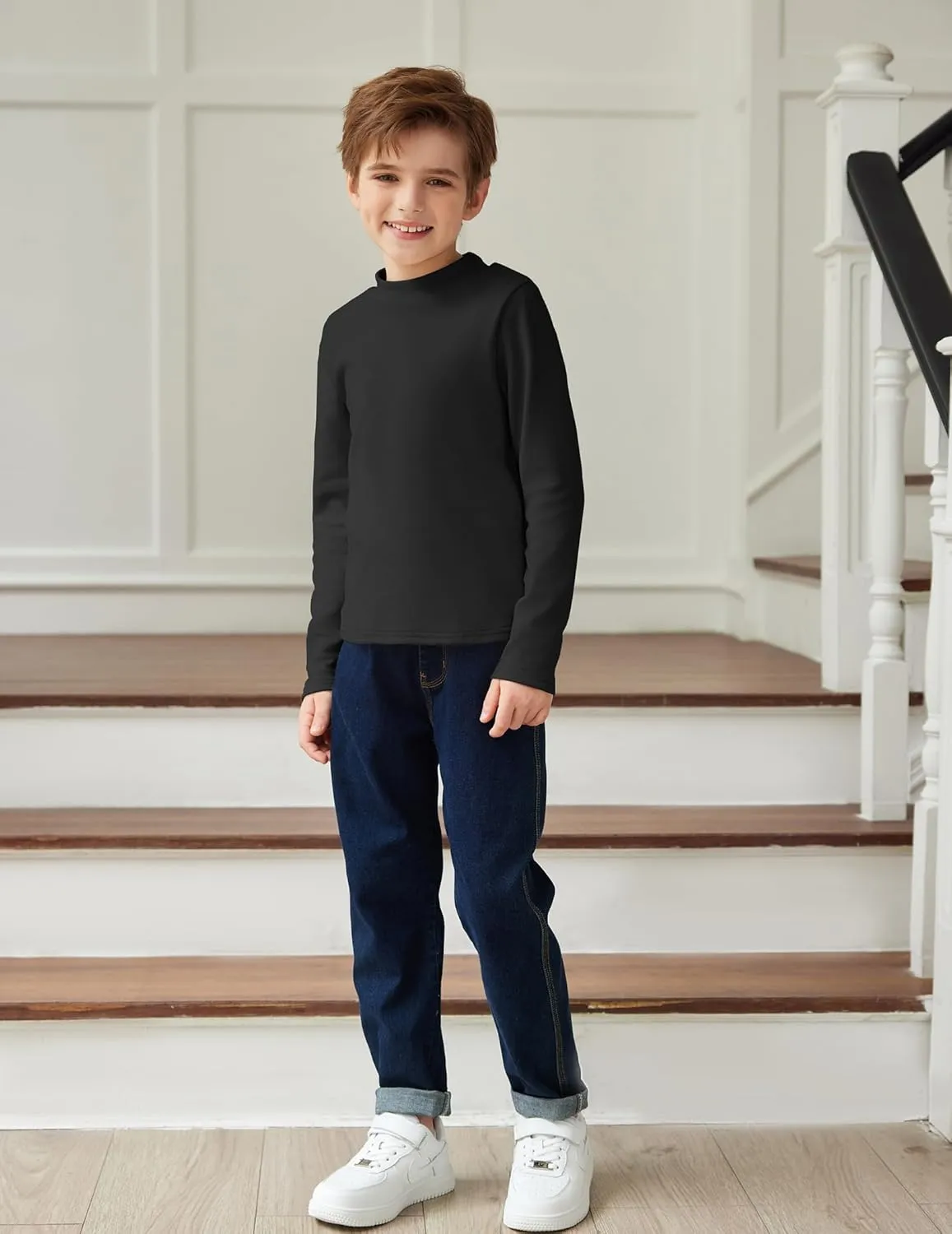 Arshiner Boys Long Sleeve Turtleneck T-Shirt Tops for Kids 5-12 Years