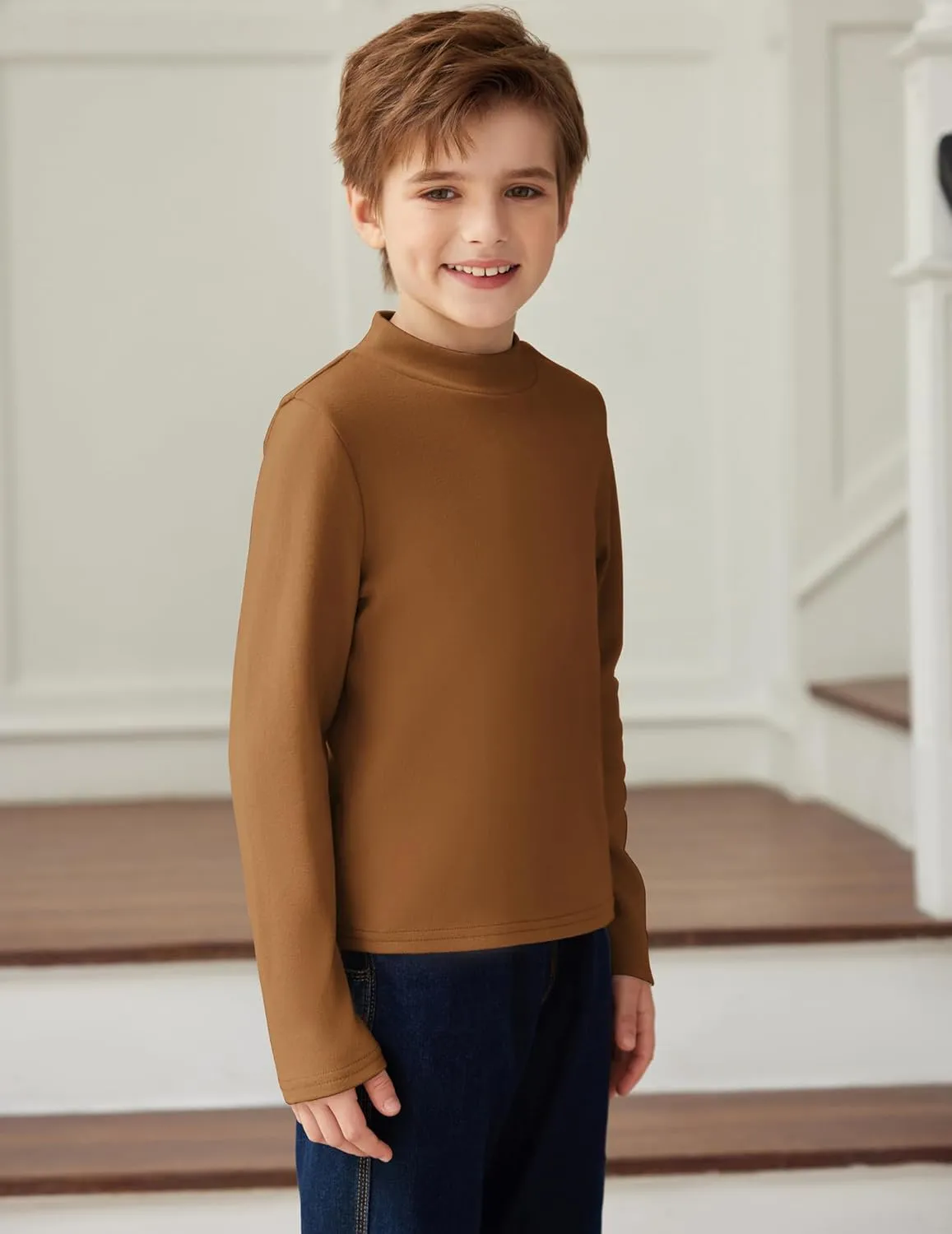 Arshiner Boys Long Sleeve Turtleneck T-Shirt Tops for Kids 5-12 Years
