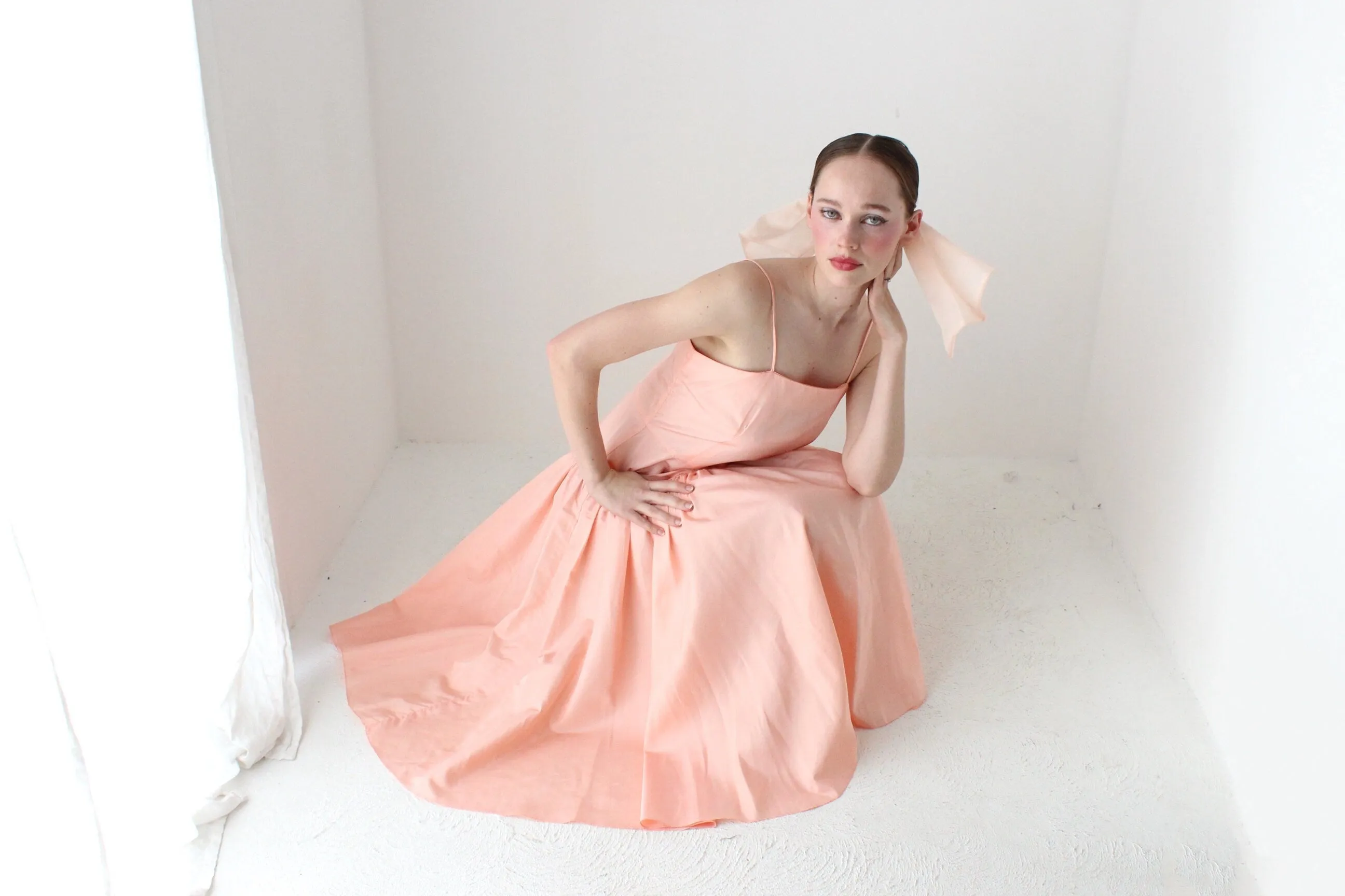 BALLETCORE 80s Ballet Pink Taffeta Drop Waist Cocktail Dress