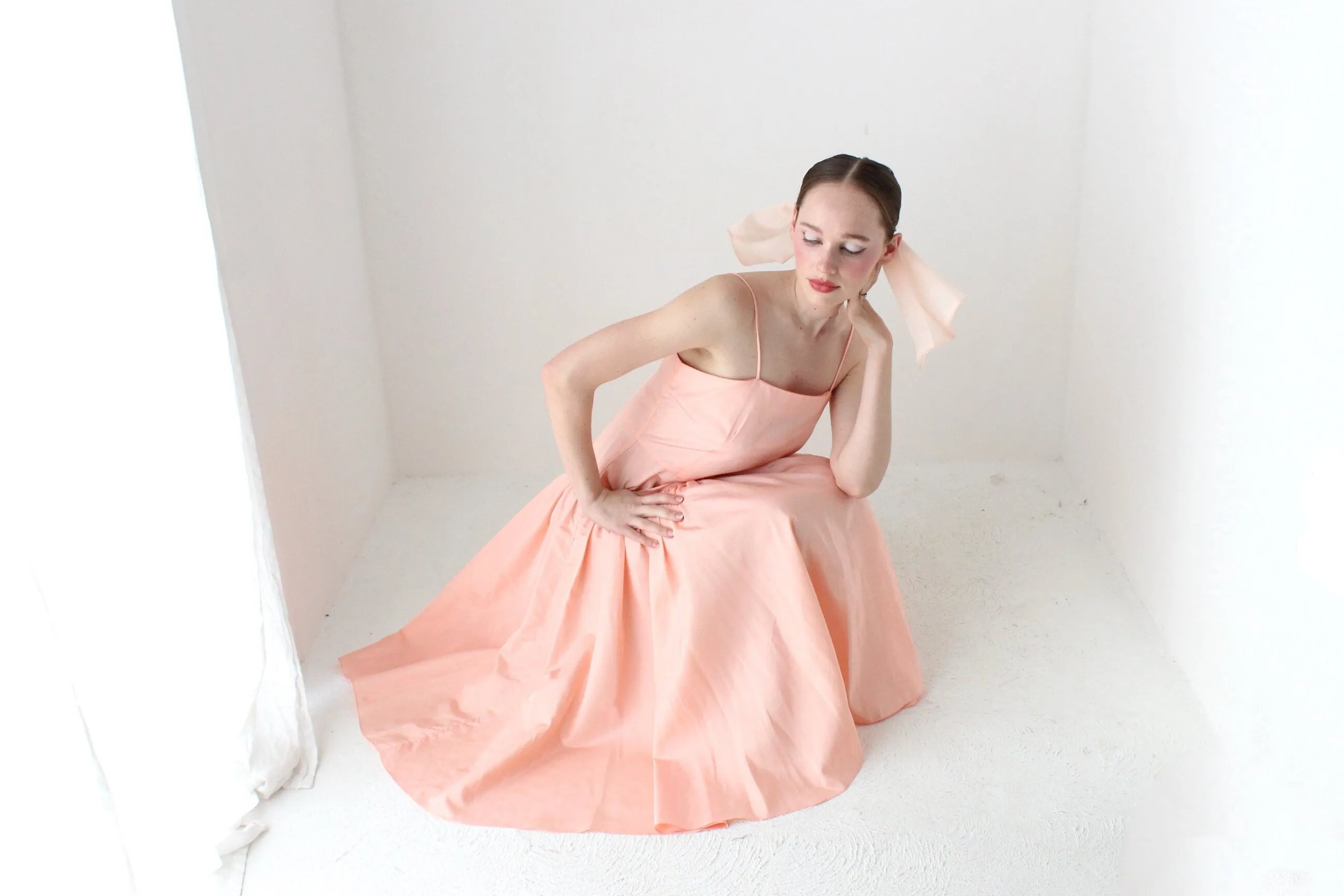 BALLETCORE 80s Ballet Pink Taffeta Drop Waist Cocktail Dress