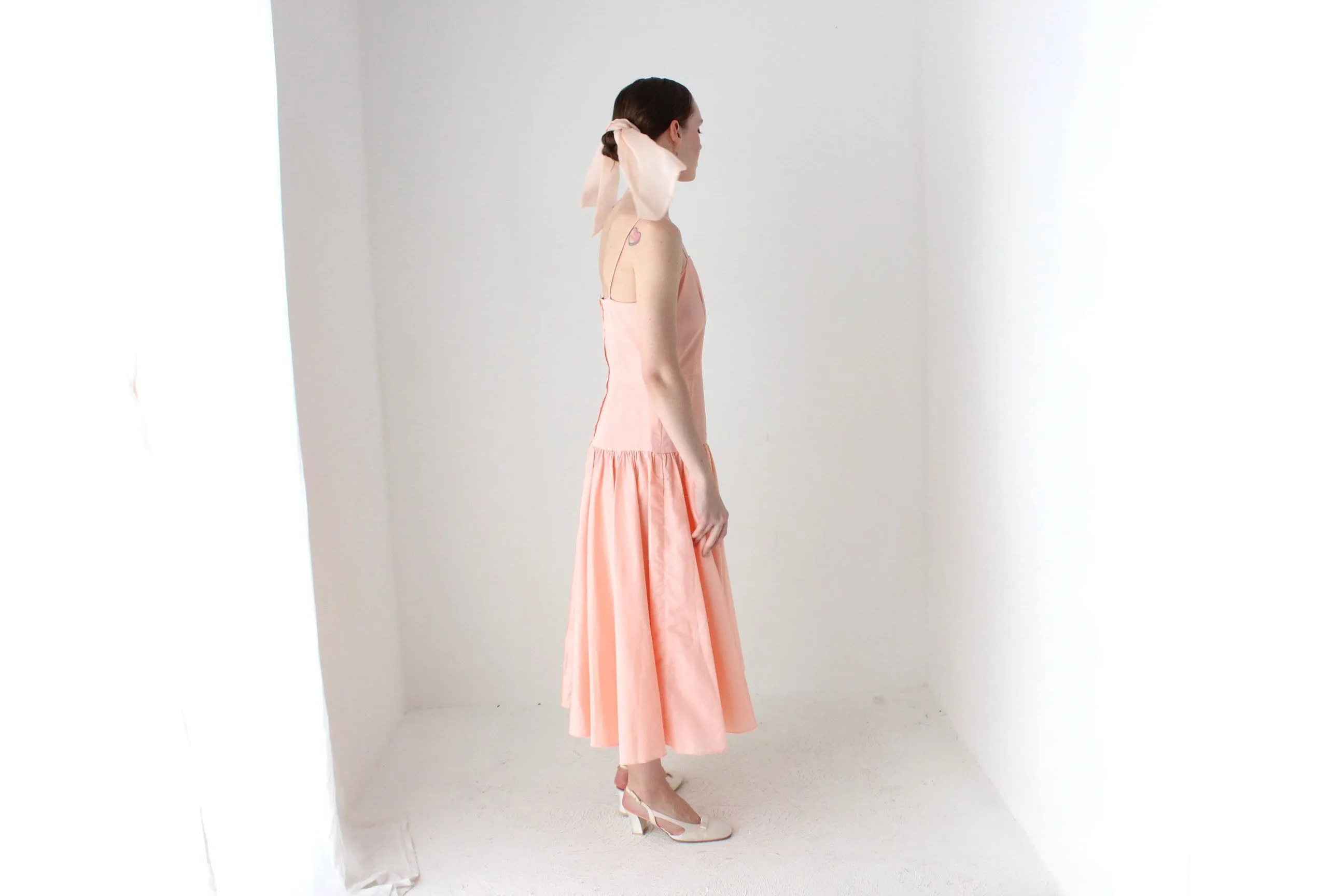 BALLETCORE 80s Ballet Pink Taffeta Drop Waist Cocktail Dress