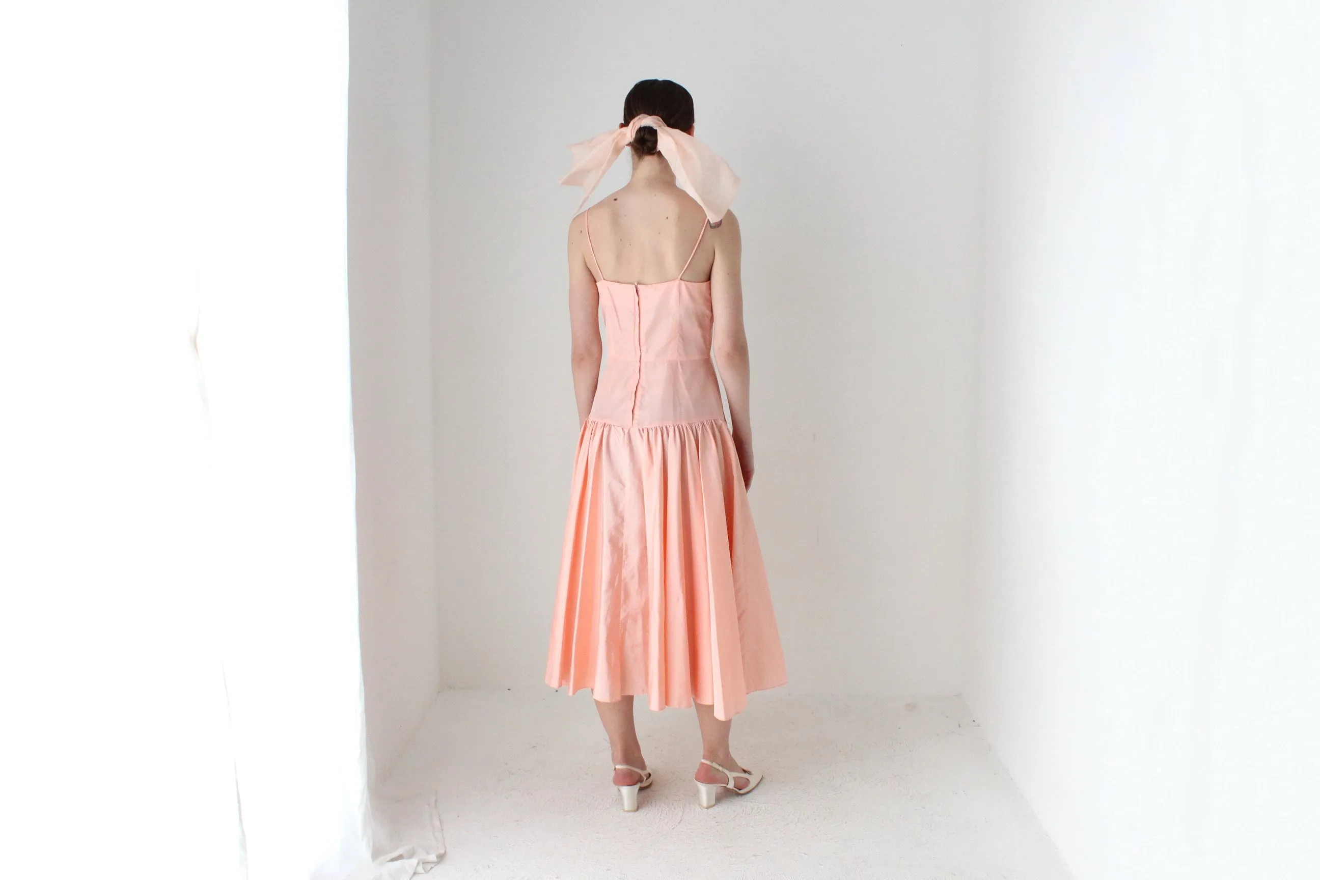 BALLETCORE 80s Ballet Pink Taffeta Drop Waist Cocktail Dress