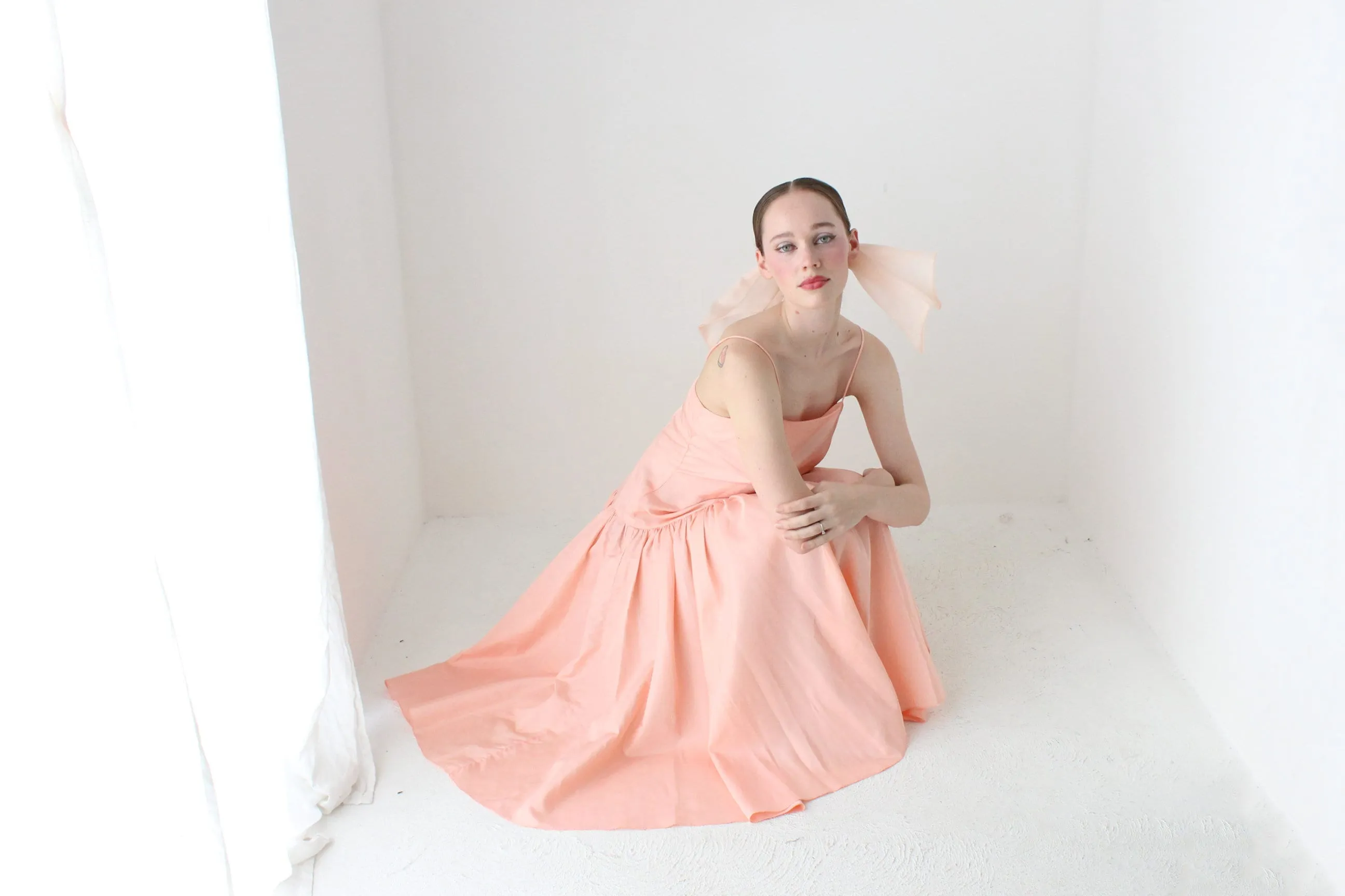 BALLETCORE 80s Ballet Pink Taffeta Drop Waist Cocktail Dress