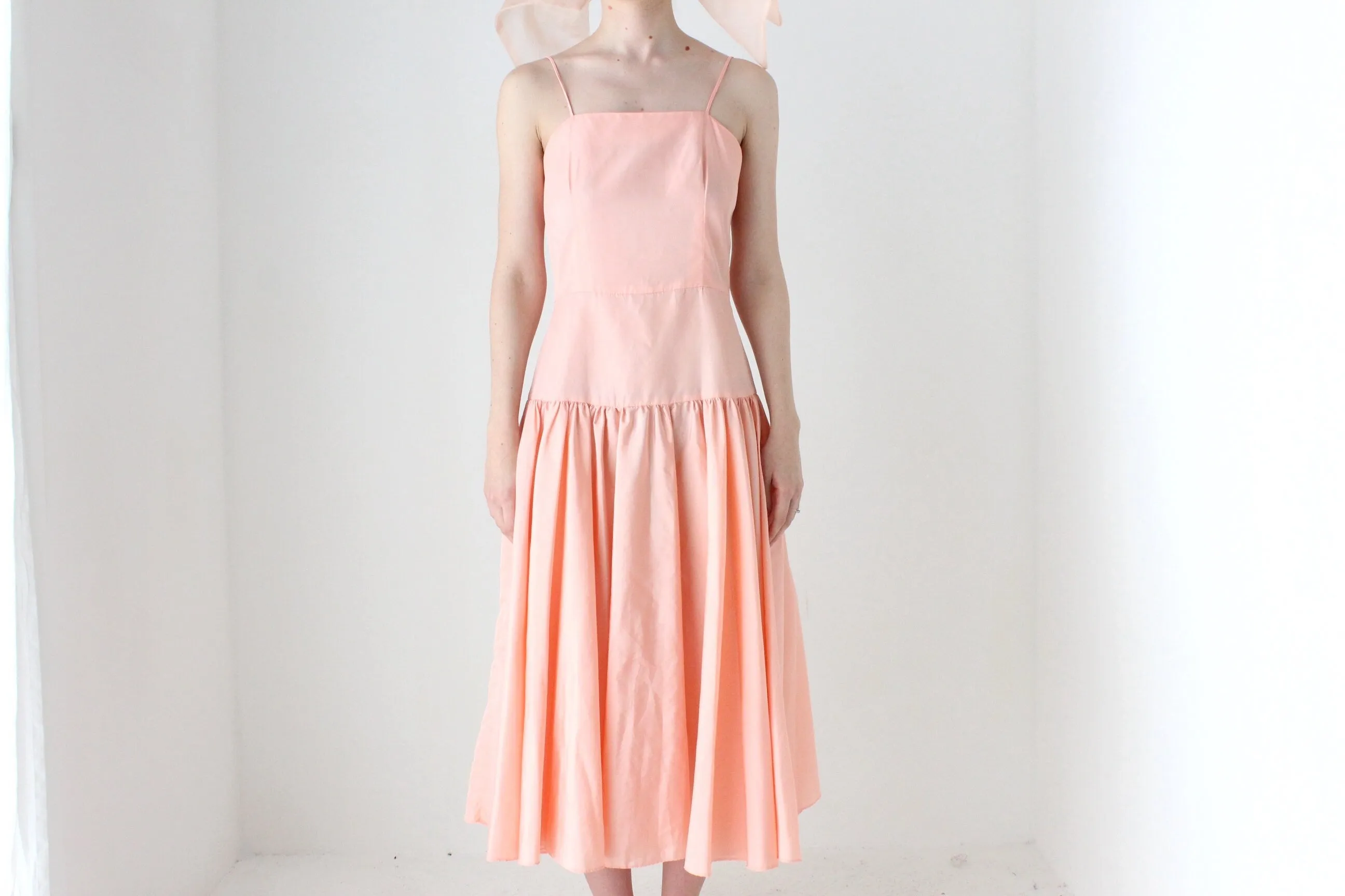 BALLETCORE 80s Ballet Pink Taffeta Drop Waist Cocktail Dress