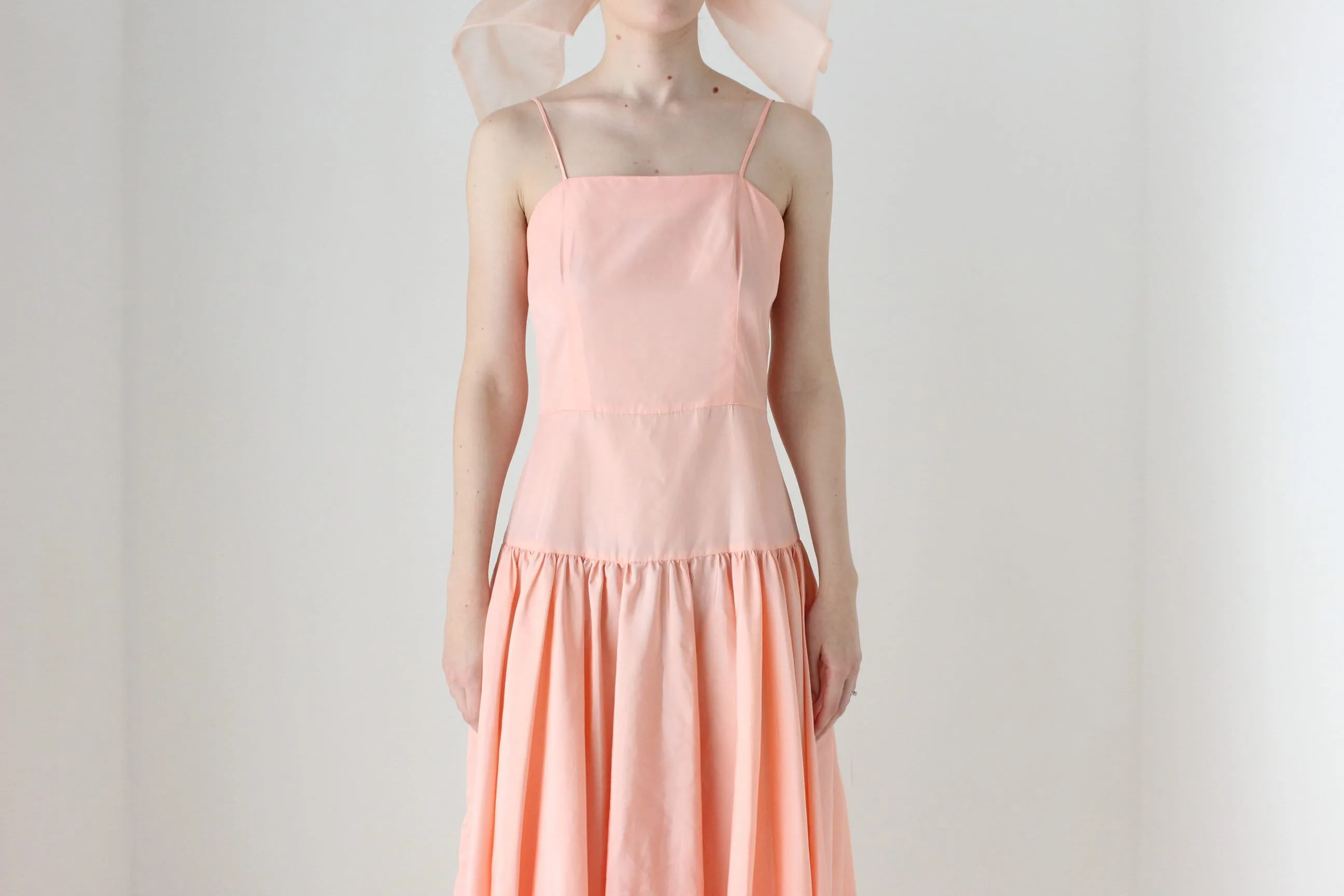BALLETCORE 80s Ballet Pink Taffeta Drop Waist Cocktail Dress
