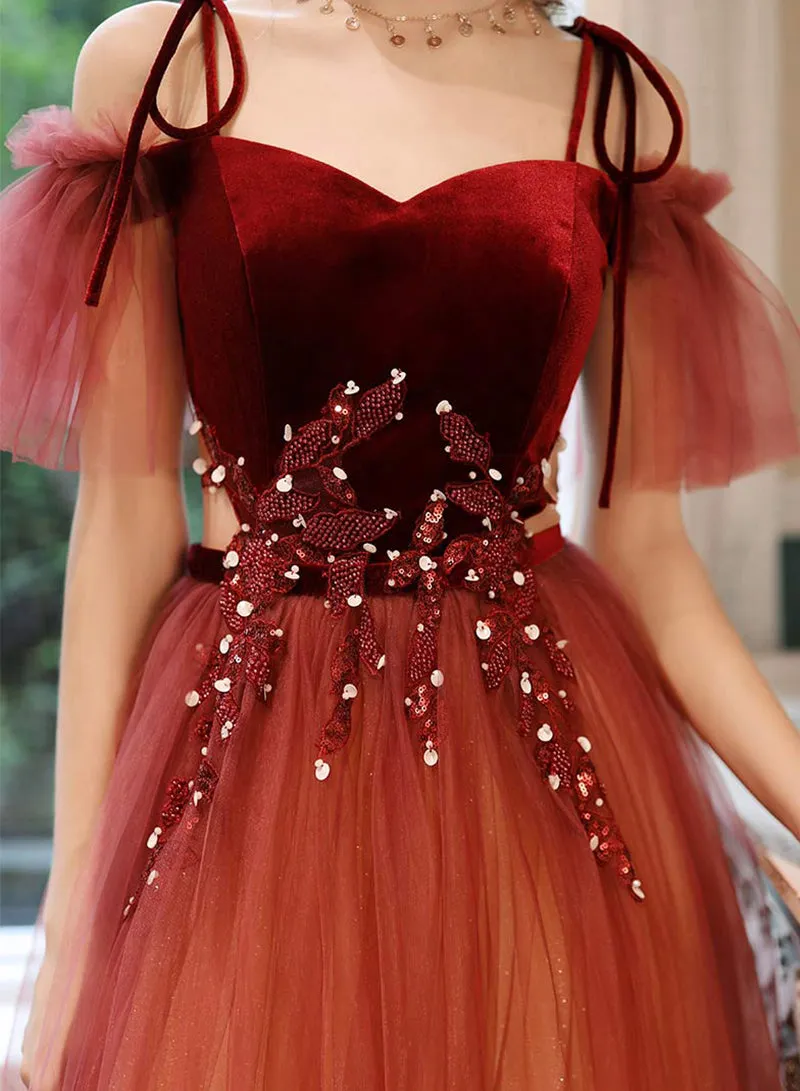 Beautiful Gradient Tulle Long Prom Dress, A-Line Off the Shoulder Lace Evening Dress