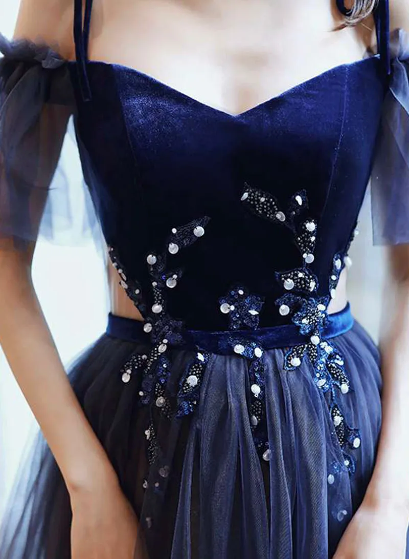 Beautiful Gradient Tulle Long Prom Dress, A-Line Off the Shoulder Lace Evening Dress