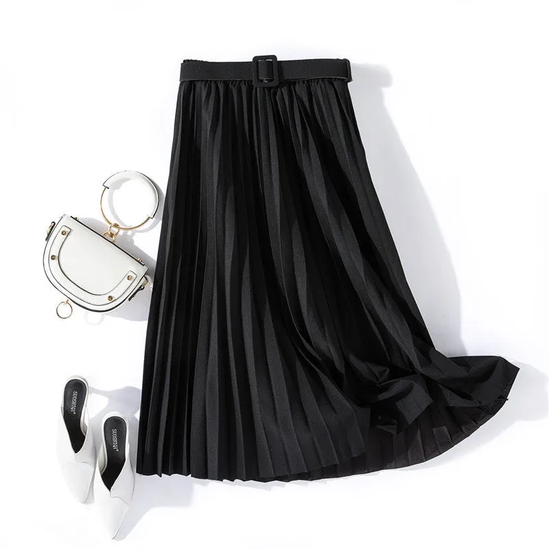 Belted B pleated midi skirt