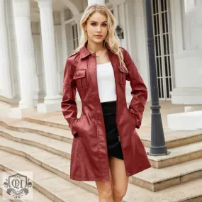 Belted Mid-Length Leather Coat