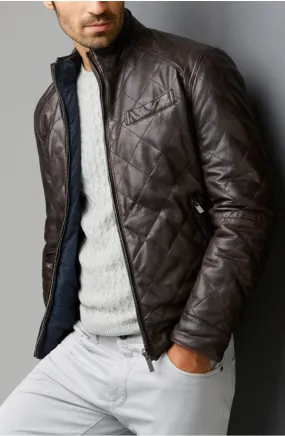 Beri Real Leather Jacket Men Brown Biker Motorcycle Quilted