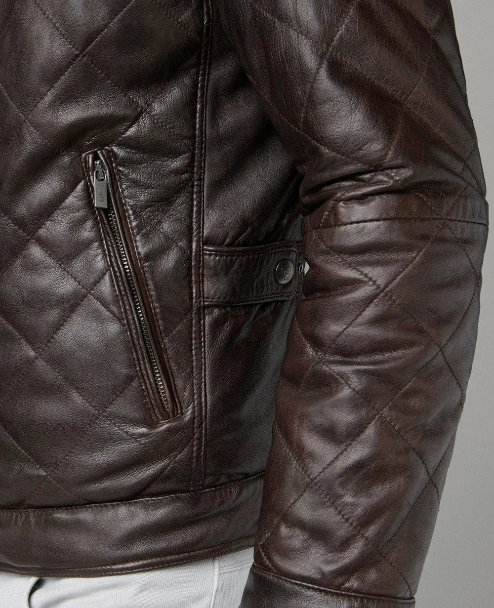 Beri Real Leather Jacket Men Brown Biker Motorcycle Quilted