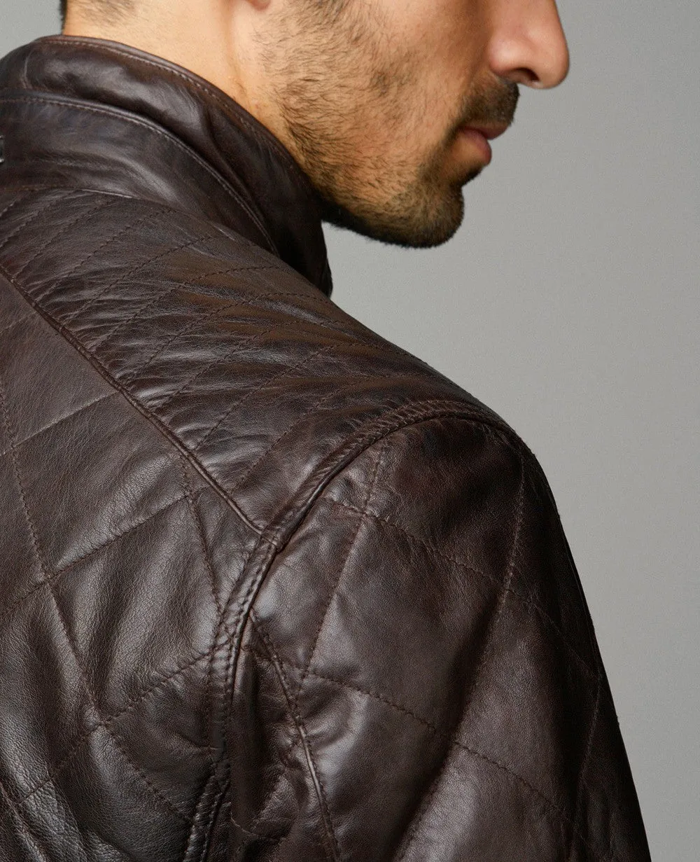 Beri Real Leather Jacket Men Brown Biker Motorcycle Quilted