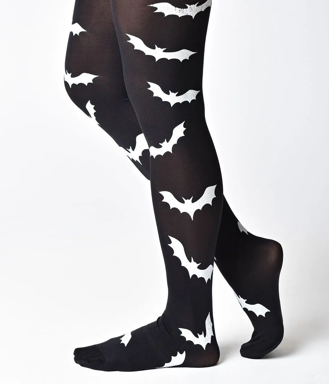 Black & Ivory Gothic Bat Print Pantyhose