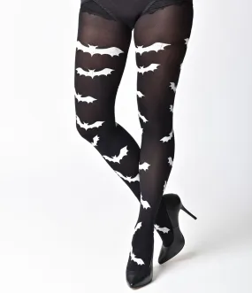 Black & Ivory Gothic Bat Print Pantyhose