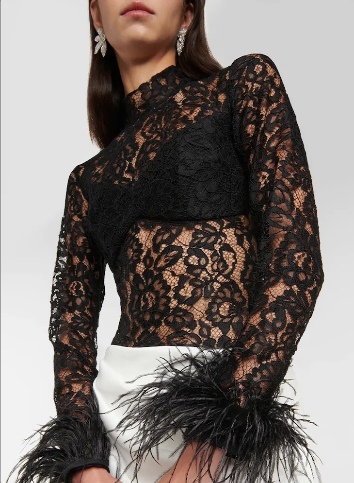 Black & Ivory Lace Crepe Formal Dress