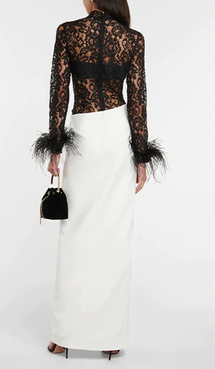 Black & Ivory Lace Crepe Formal Dress