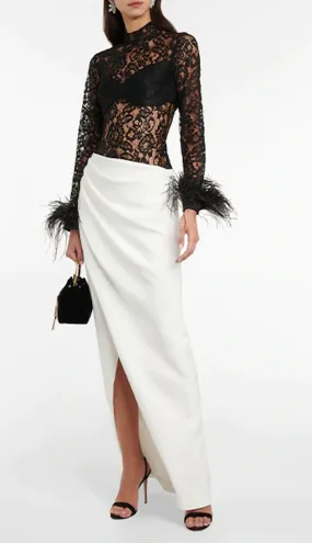 Black & Ivory Lace Crepe Formal Dress