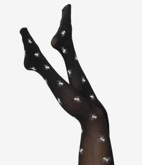Black & White Creepy Crawly Spider Print Nylon Pantyhose