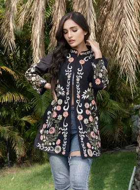 Black Cotton Long Coat, Full Sleeves Jackets for Women