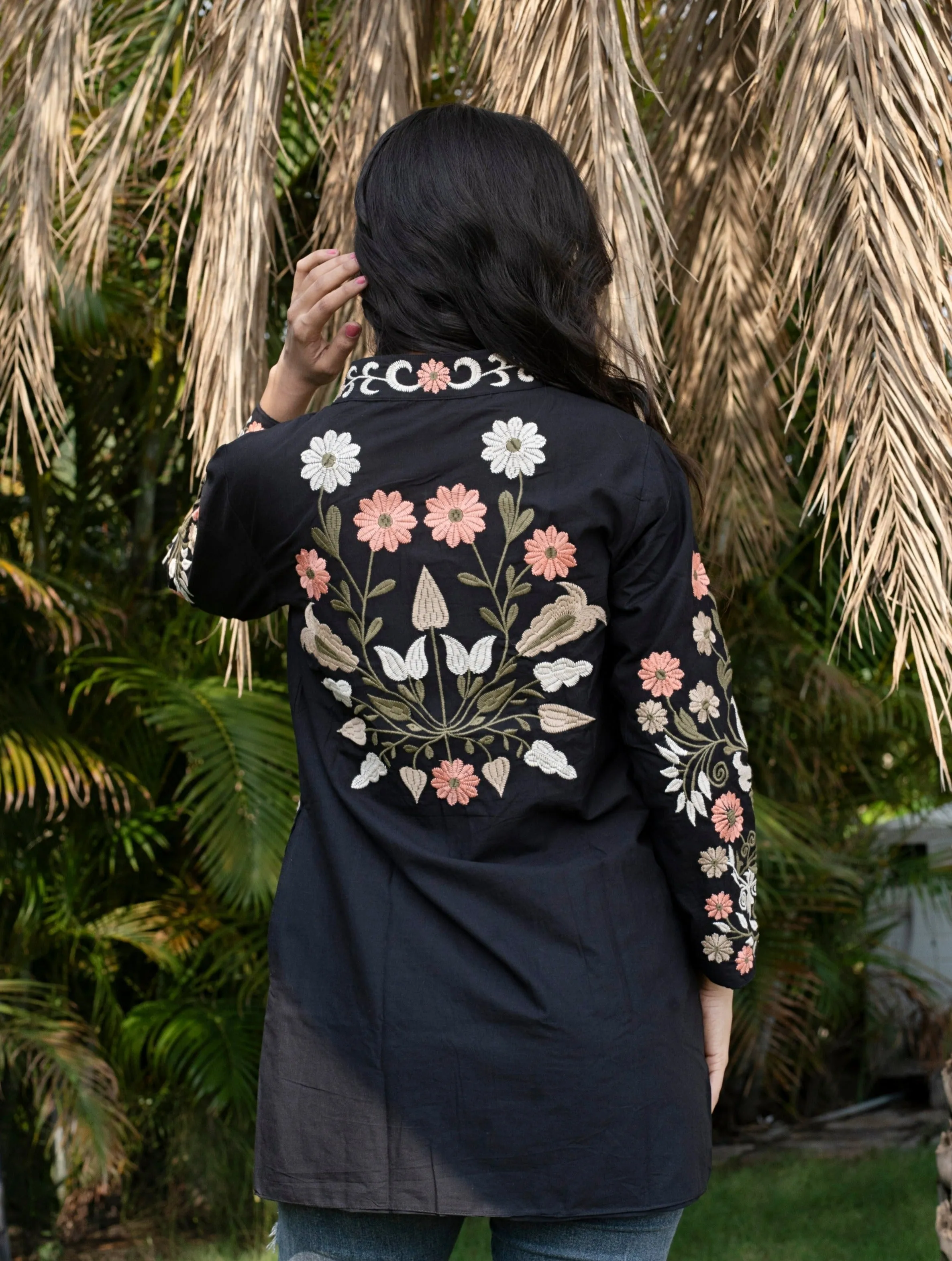 Black Cotton Long Coat, Full Sleeves Jackets for Women