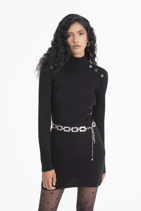 Black Padded Knitted Mini Dress