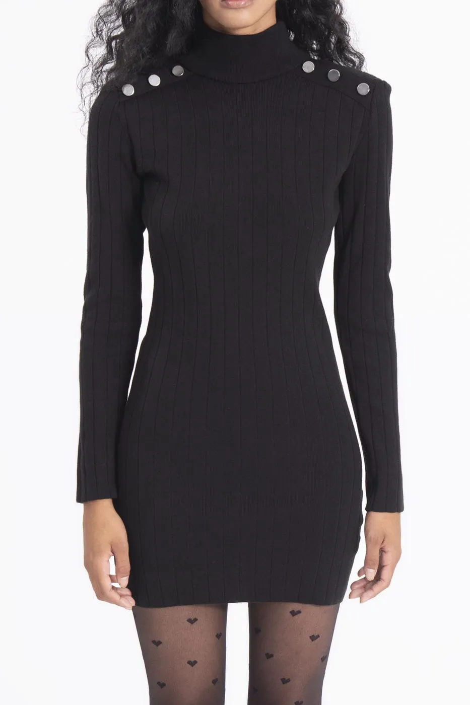 Black Padded Knitted Mini Dress