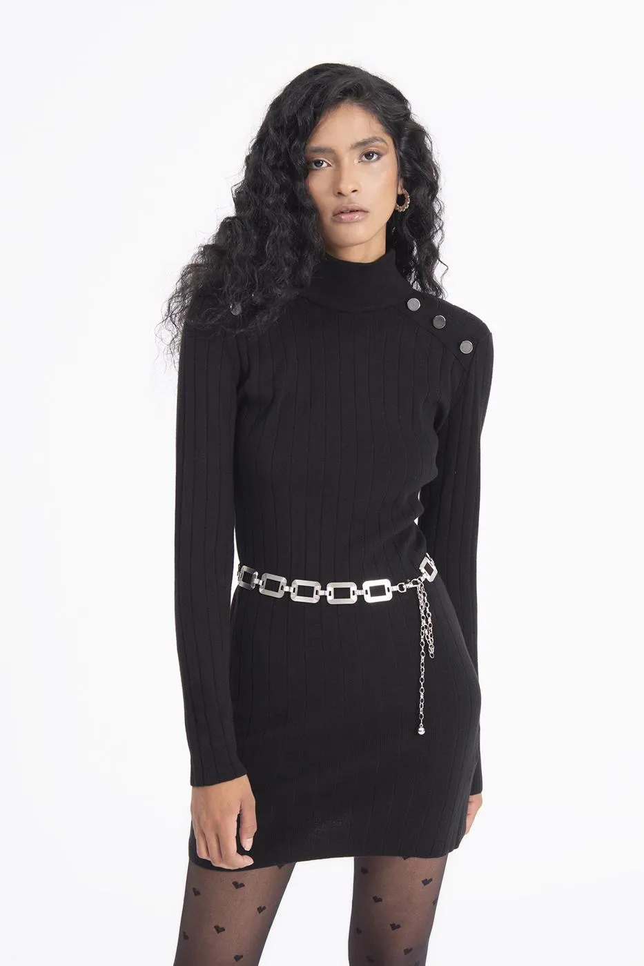 Black Padded Knitted Mini Dress