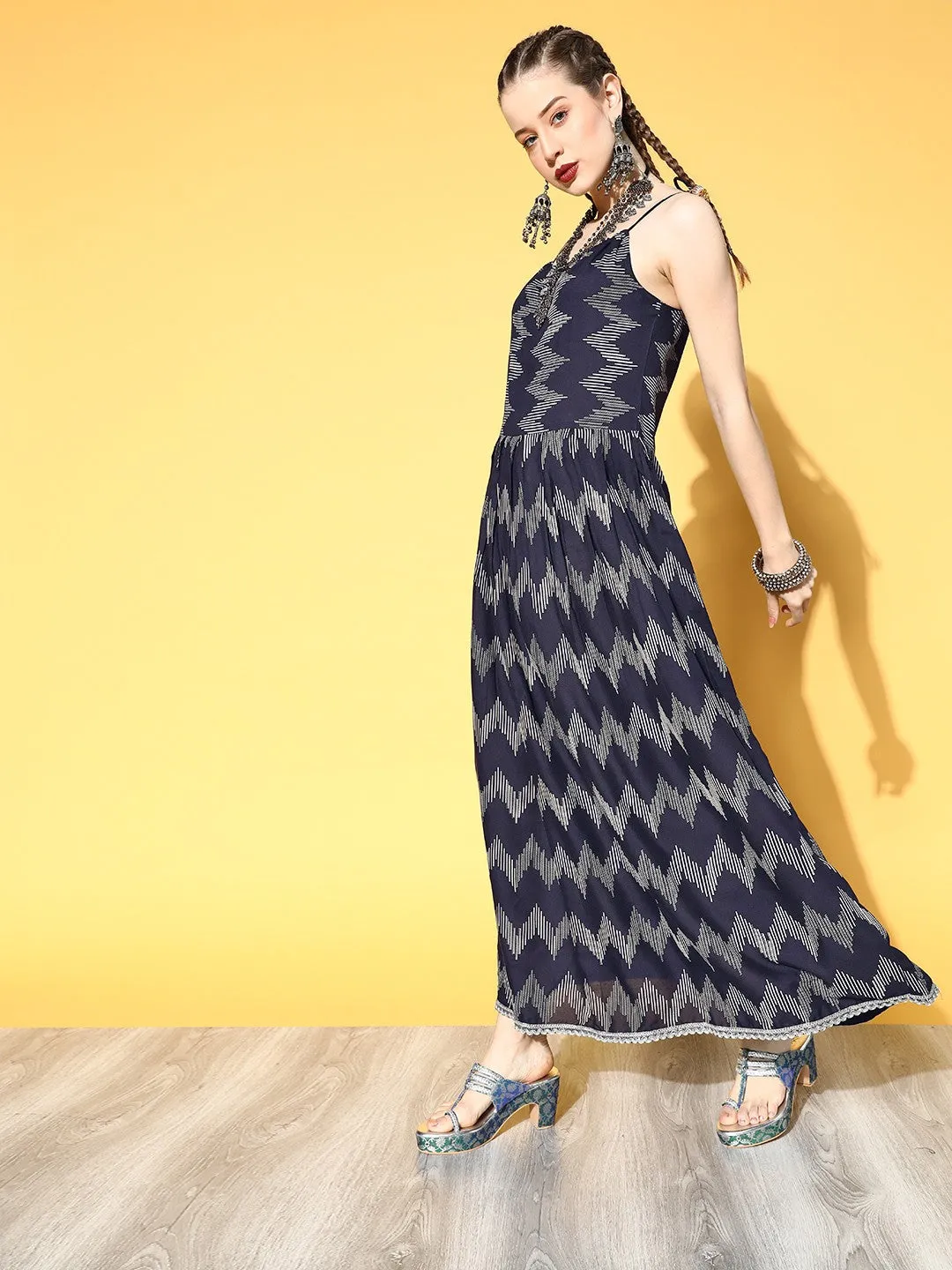 Blue Harmony Geometric Maxi Dress