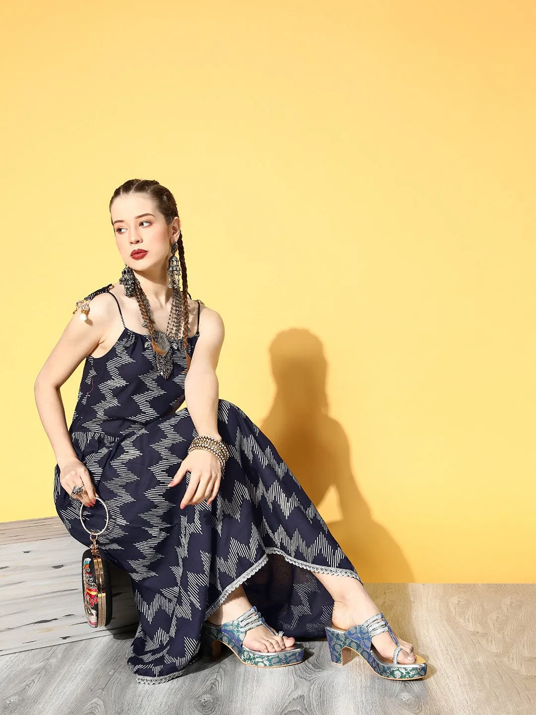Blue Harmony Geometric Maxi Dress