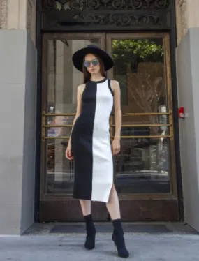 Blue Zone Planet |  Desiree's Black & White Knit Color Block Midi Dress