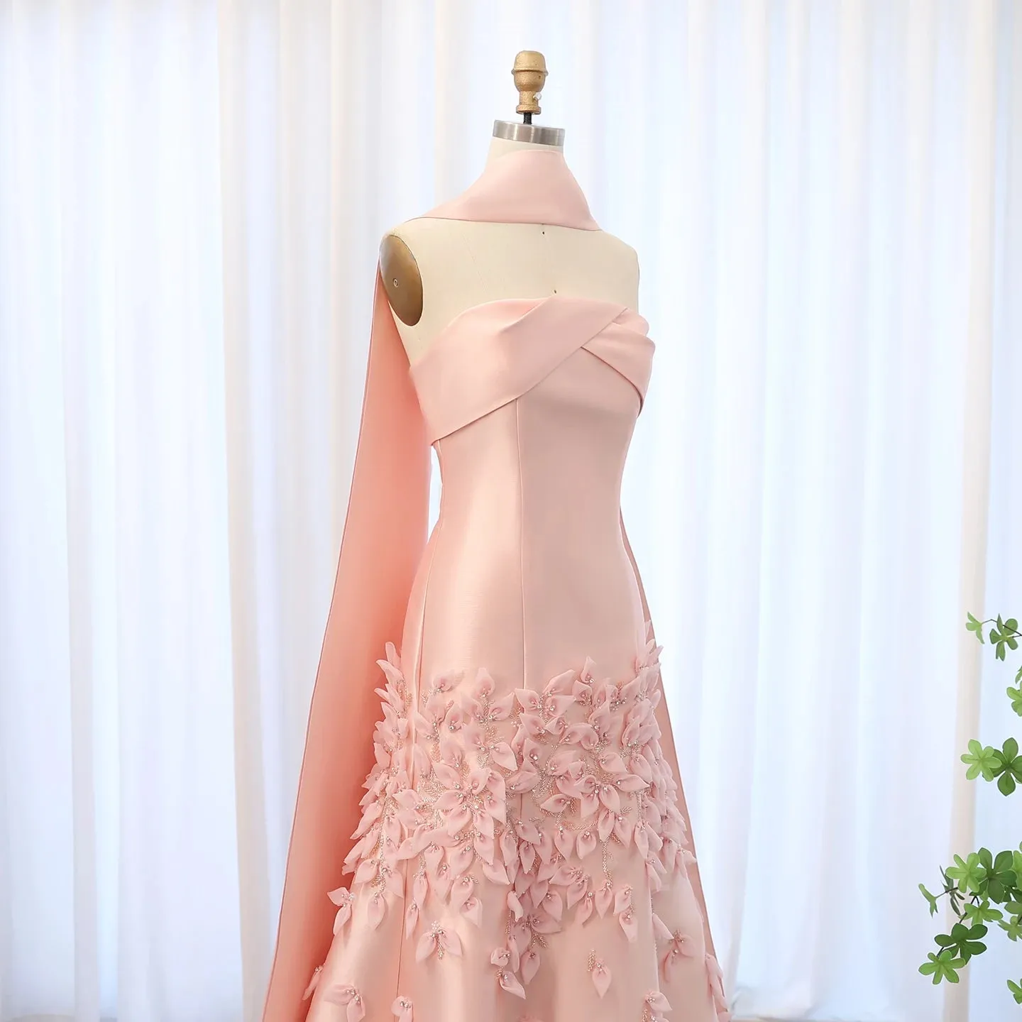 Blush Pink Mermaid Evening Gown with Cape