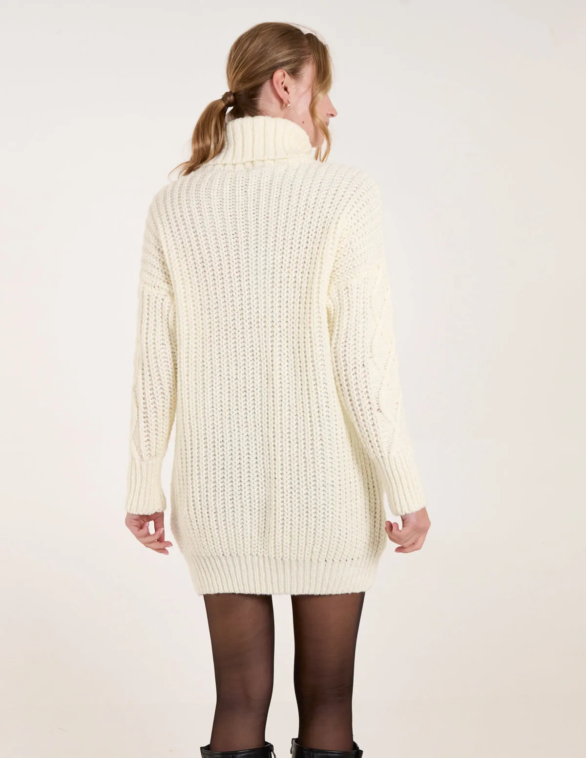 Cable Knit Roll Neck Jumper Dress