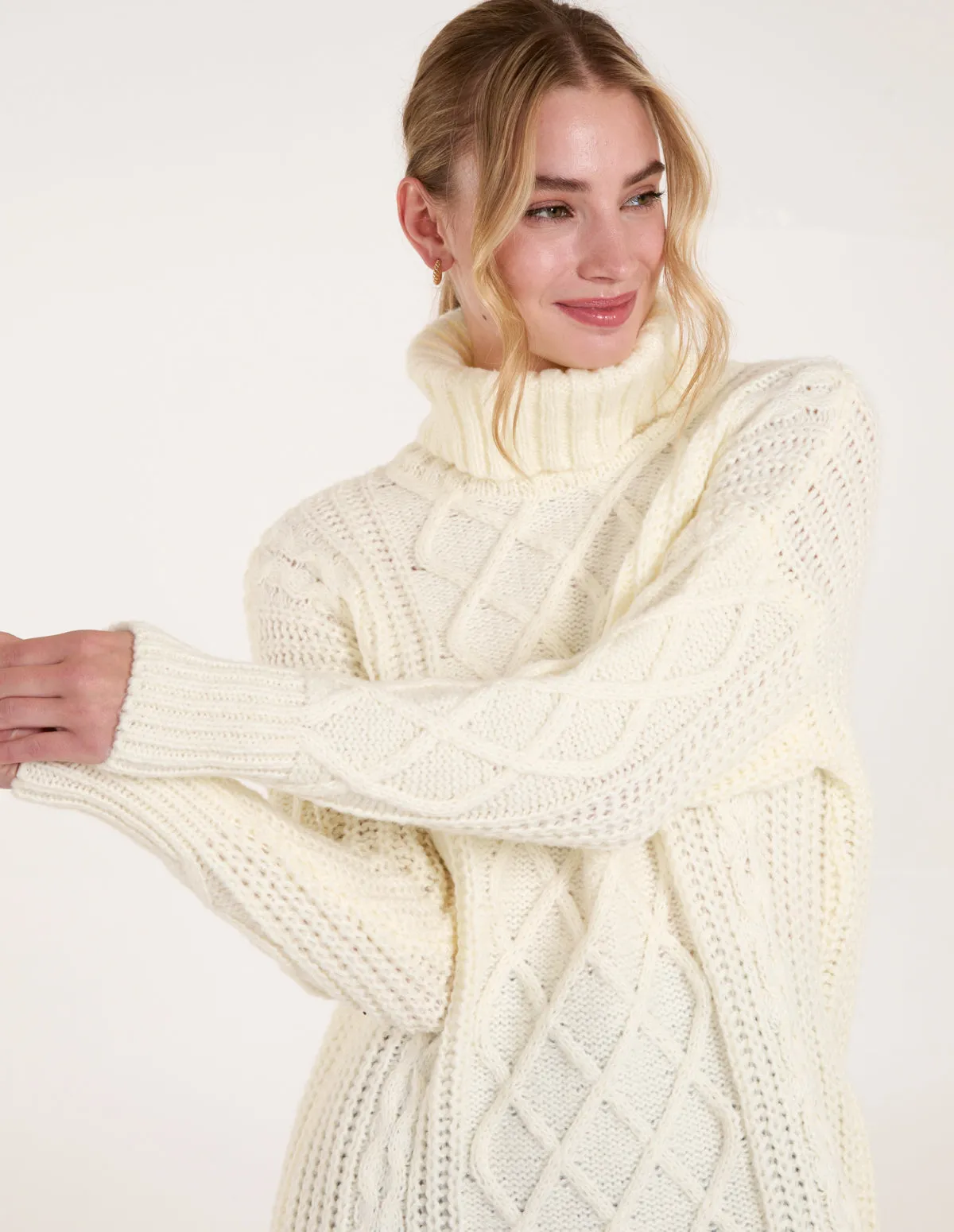 Cable Knit Roll Neck Jumper Dress