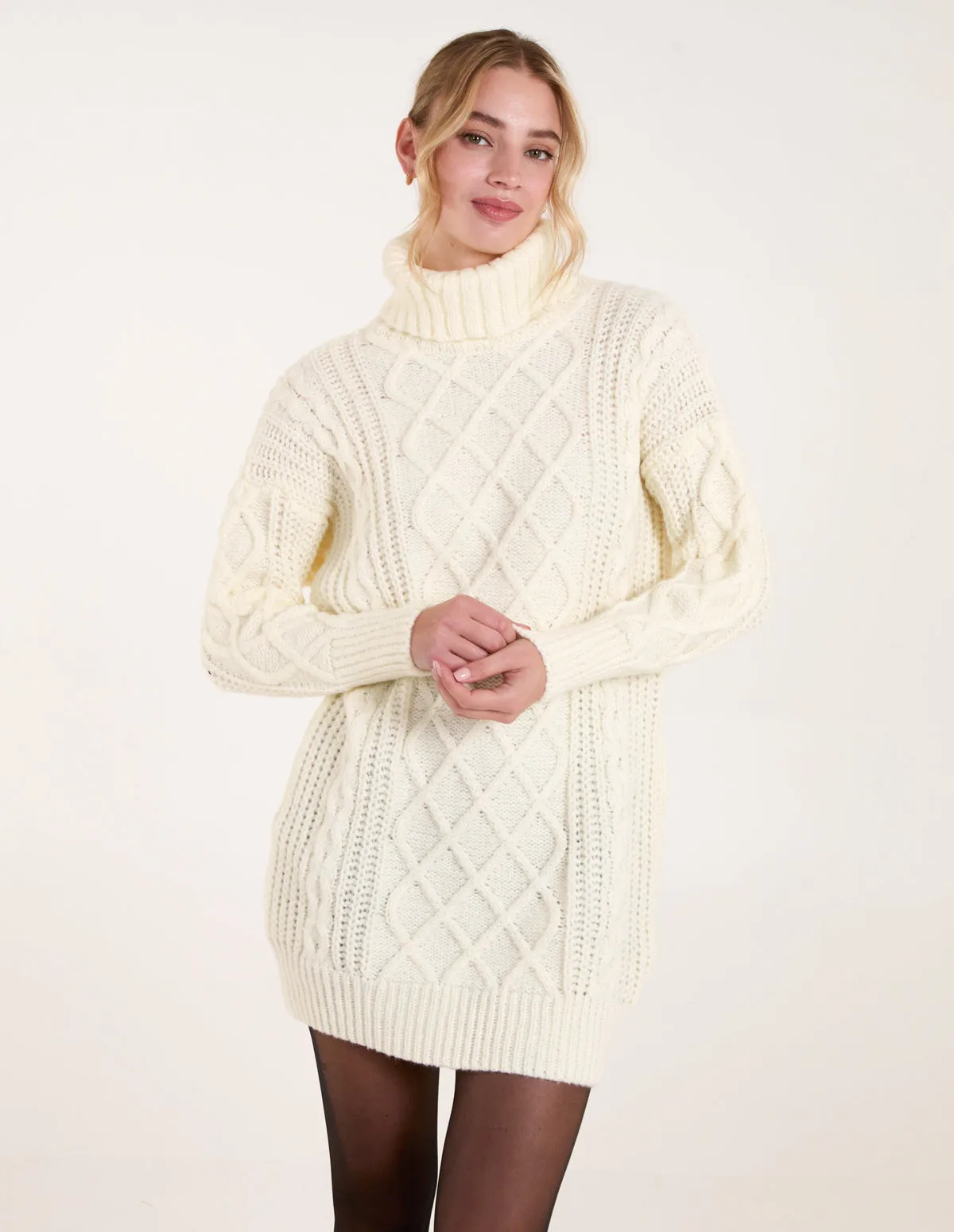 Cable Knit Roll Neck Jumper Dress