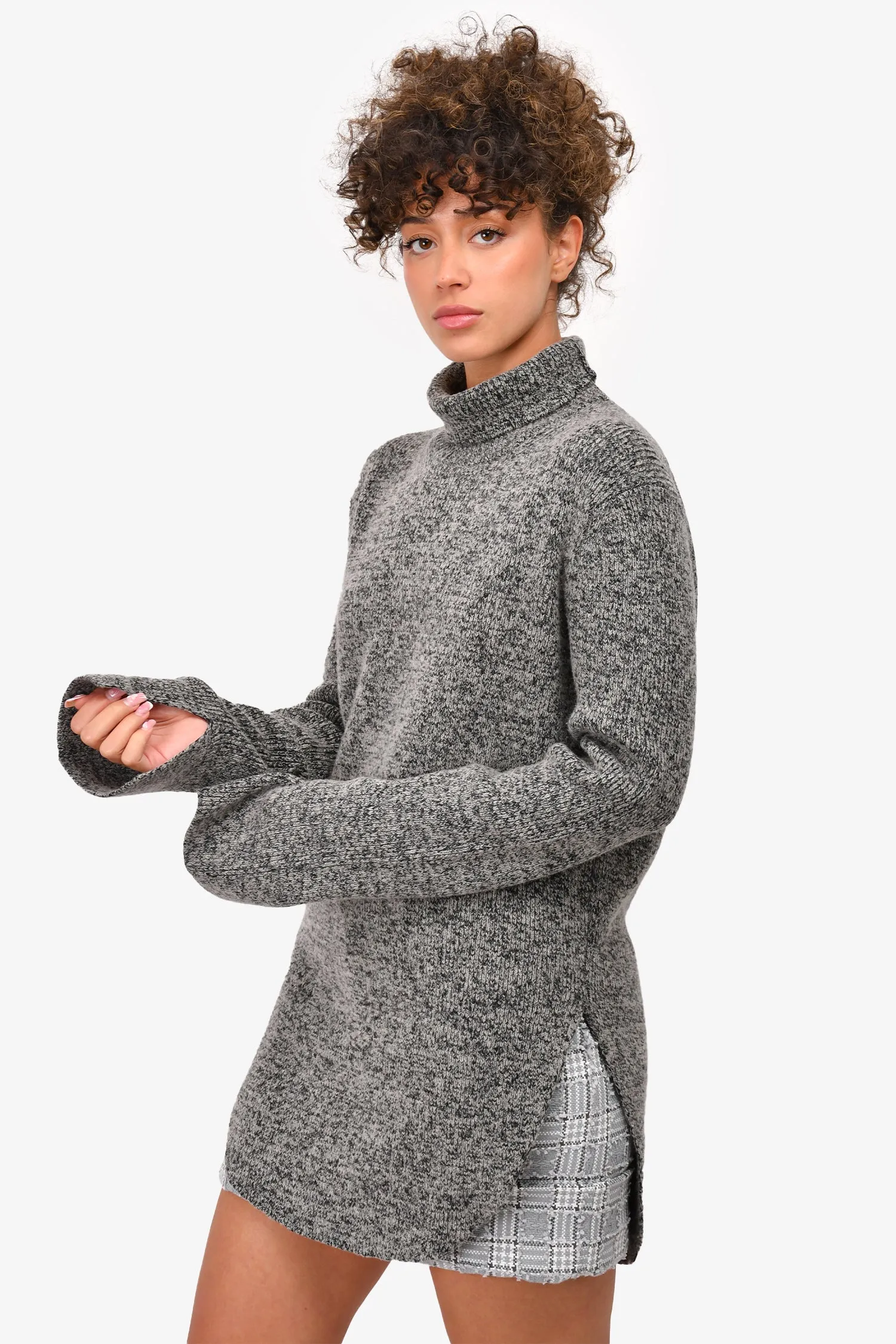Celine Grey Wool Speckled Turtleneck Sweater Size S