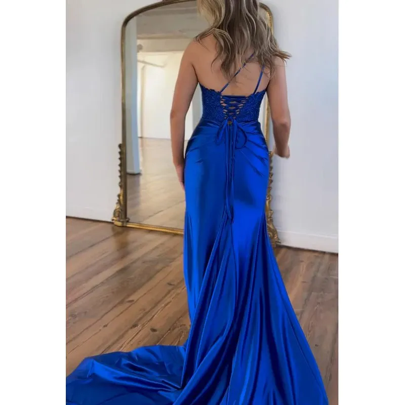 Chic & Hot One Shoulder Sleeveless Mermaid Side Slit Mermaid Formal Party Party Prom Dress