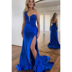 Chic & Hot One Shoulder Sleeveless Mermaid Side Slit Mermaid Formal Party Party Prom Dress