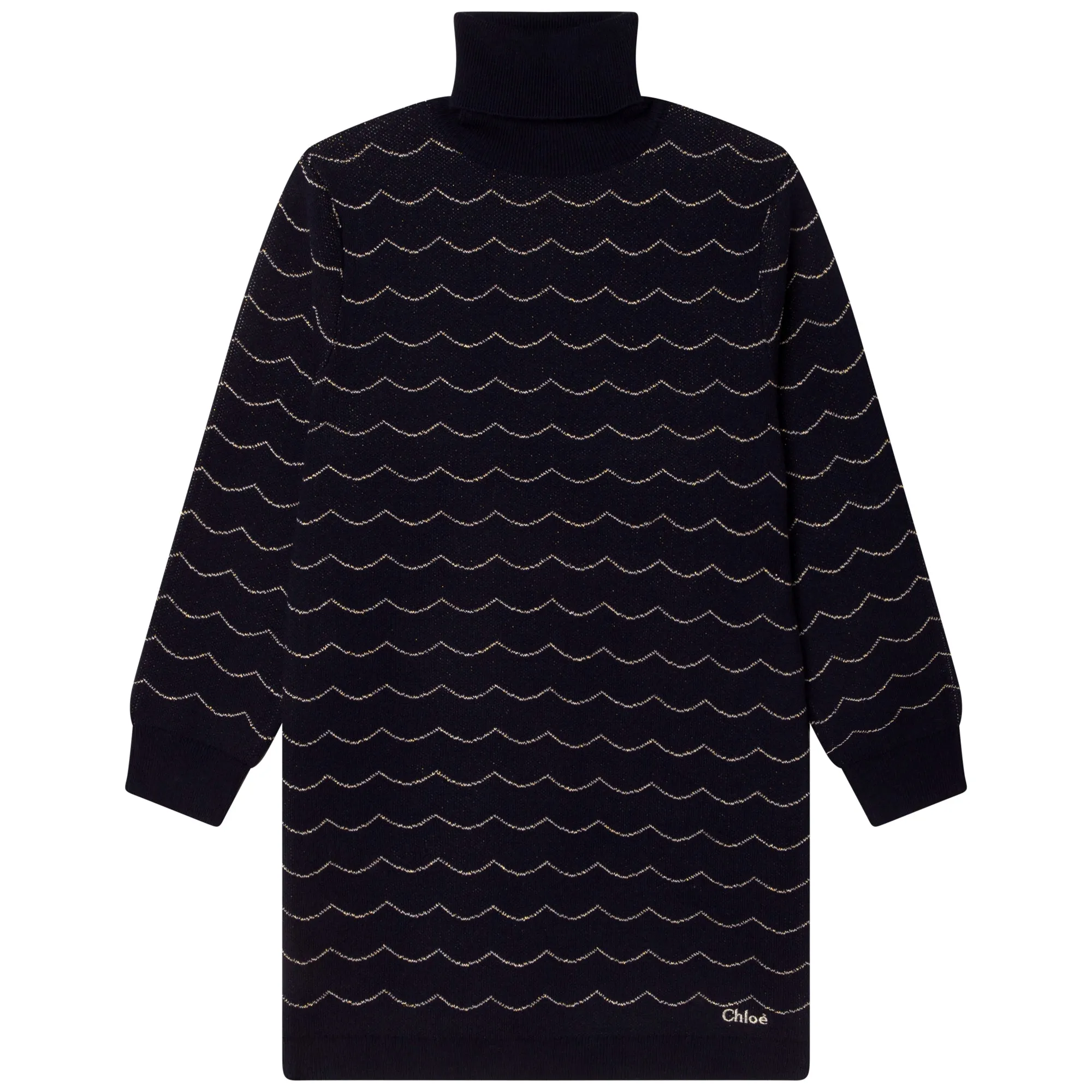 Chloe LS Turtleneck Dress w/ Embroidered Scallops