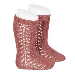 CONDOR - SIDE OPENWORK KNEE HIGH SOCK: COLOUR #126 TERRACOTTA