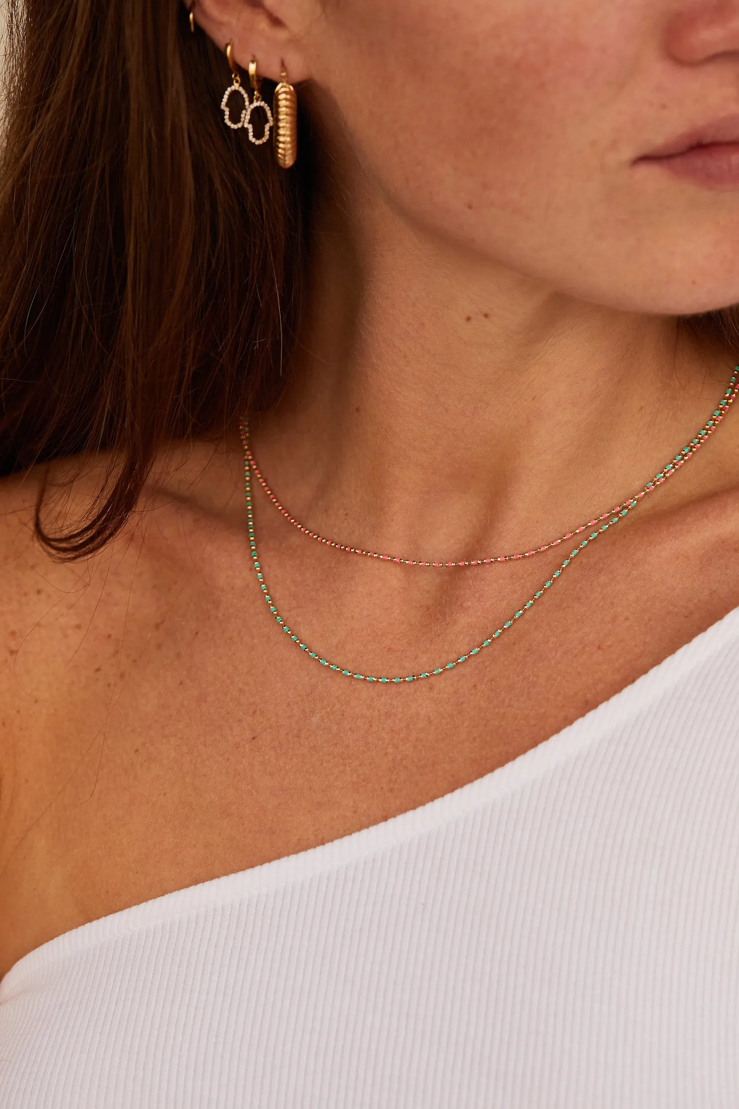 Coral Bit Gold Necklace - Turquoise