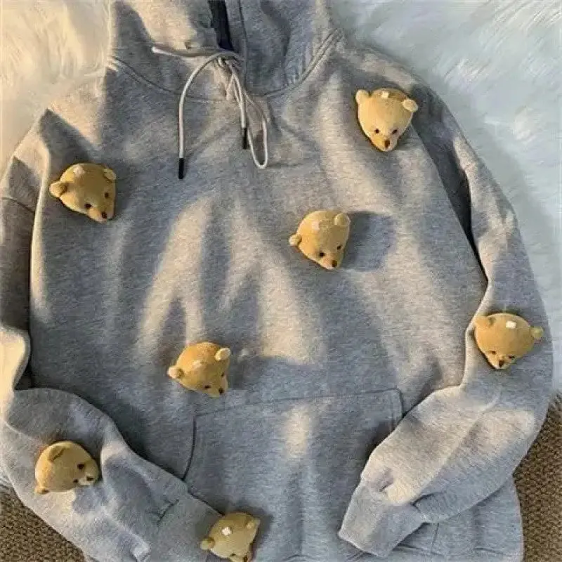 Cute Bear Doll Solid Color Oversize Hoodie